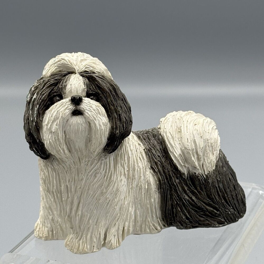 Sandicast Shih Tzu Dog Figurine Silver and White Figurine Brue 2000 M108 Gray